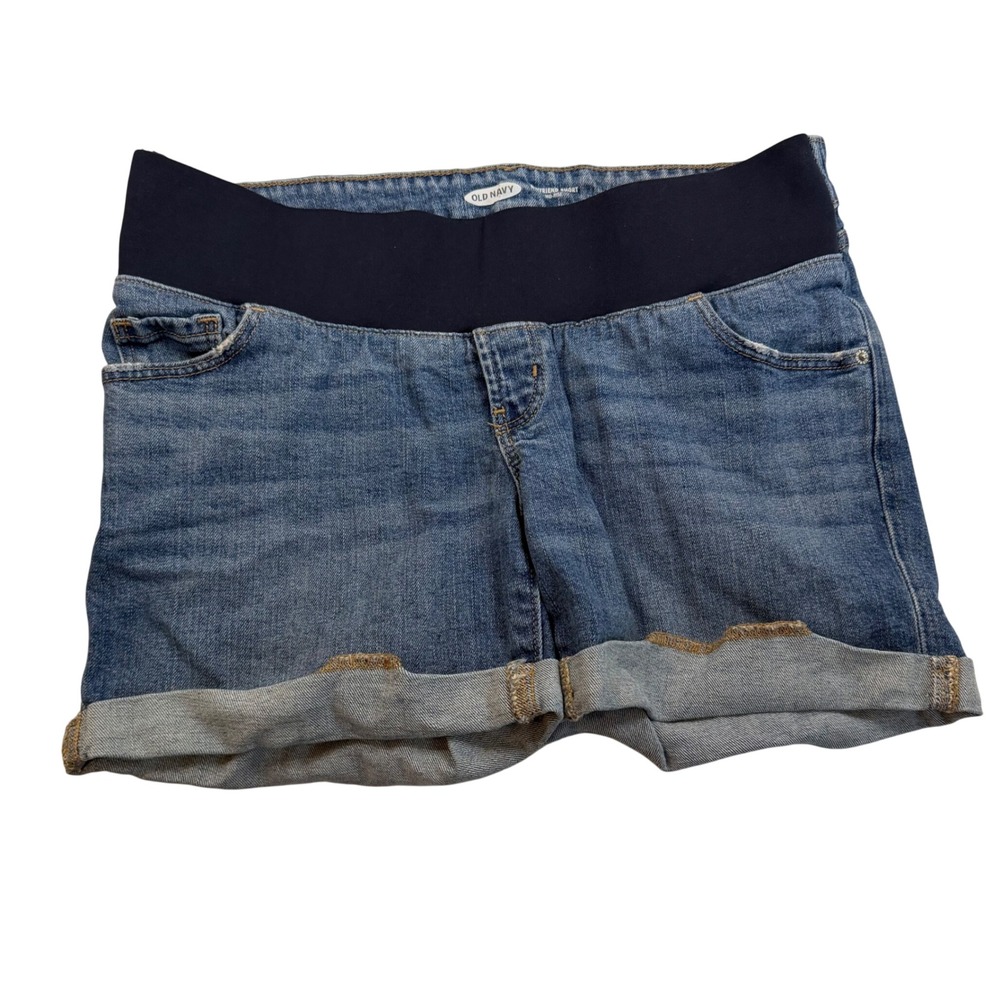 Old Navy Maternity Boyfriend Shorts Blue Denim Cuffed Mid Rise Size 6